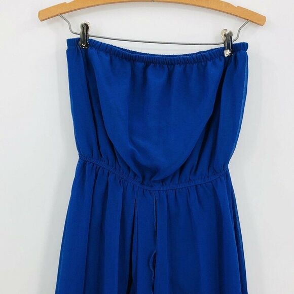 Pradise Womens Dress Strapless Off the Shoulder Juniors Medium Blue Flowy Hi Low - Picture 6 of 8